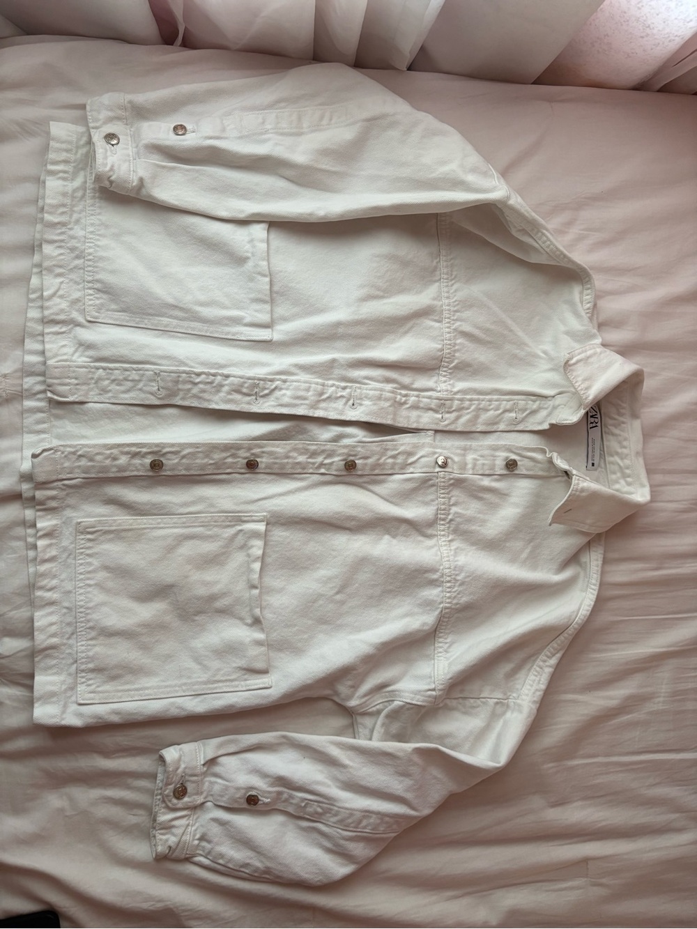 Zara White Lightweight Button-Up Shirt Jacket